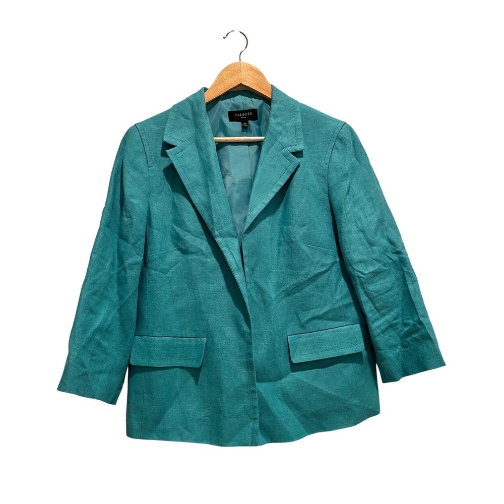 Talbots Linen Blazer Jacket Teal Size 16 Petite Business Casual Workwear Preppy